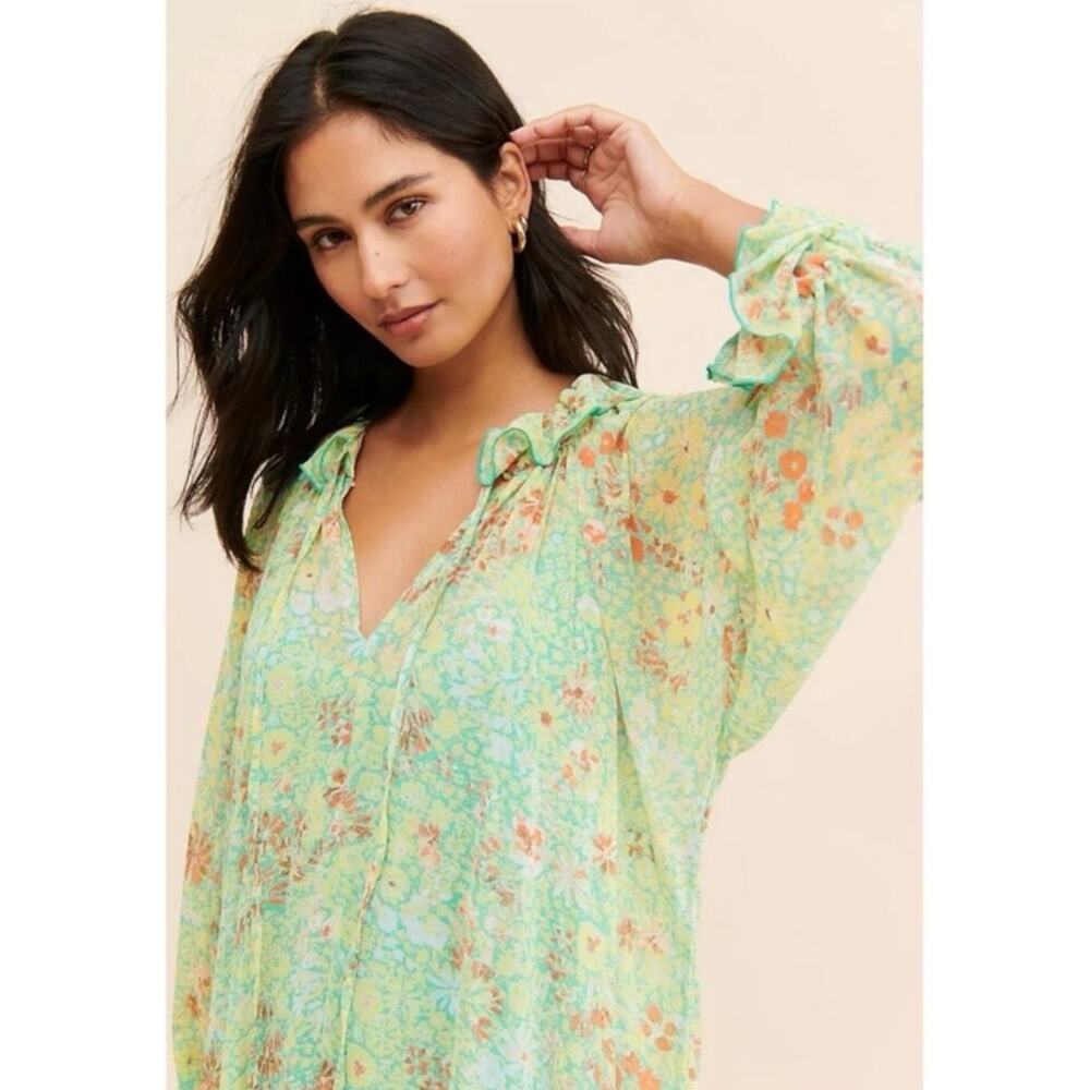 Free People Feeling Groovy Maxi Dress Size Medium 70s Chartreuse Floral Bohemian - Picture 16 of 16